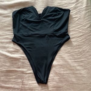 Plunging black bodysuit